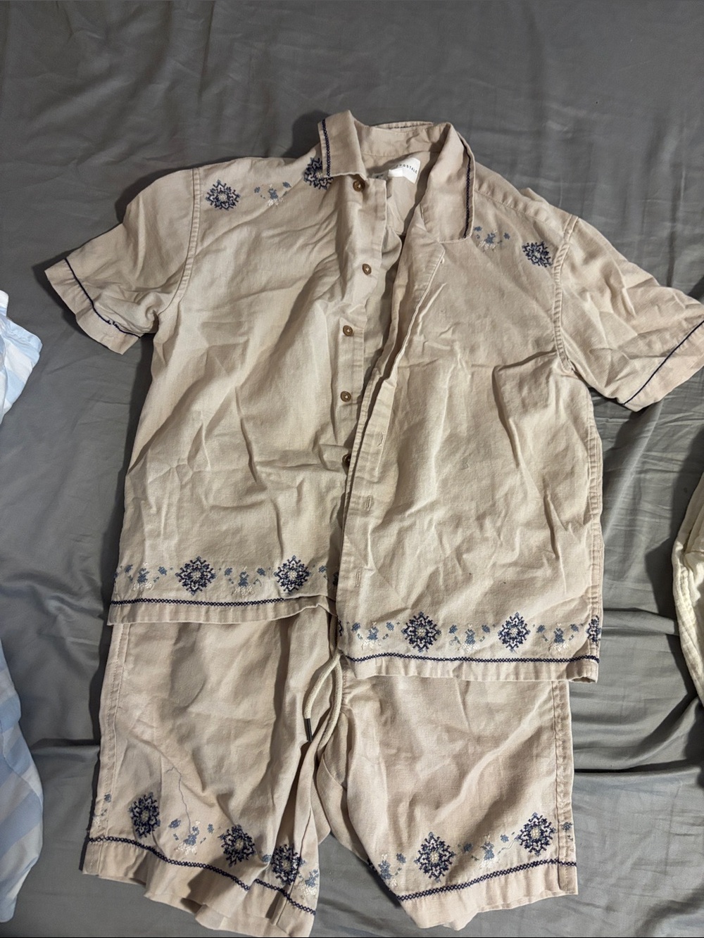 Aeropostale Beige Short Set with Navy Embroidery